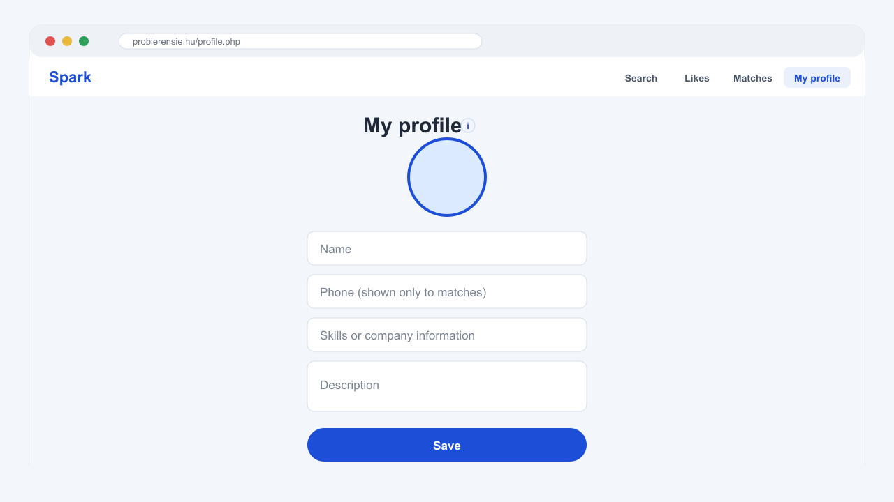 Desktop screenshot of the Spark profile editing screen