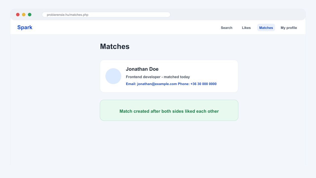 Desktop screenshot of the Spark match result screen